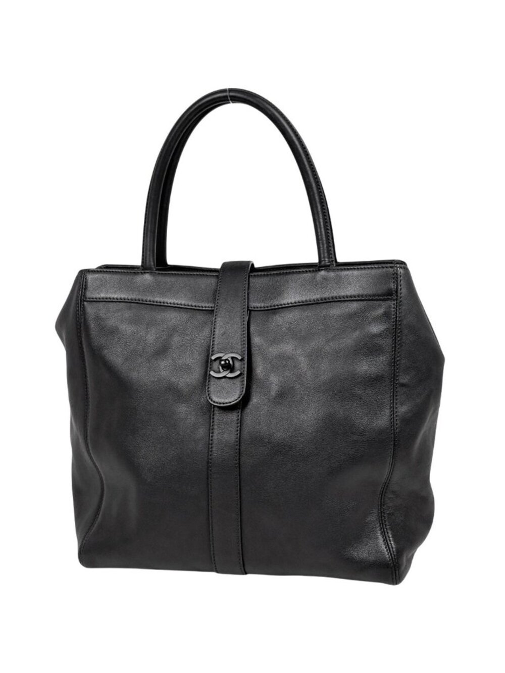 Chanel CC Logo Tote Leather Black